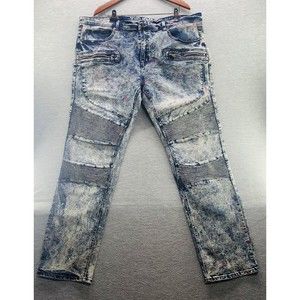 Jewel House Blue Acid Wash Paint Splatter Denim Jeans Size 42 (A8)